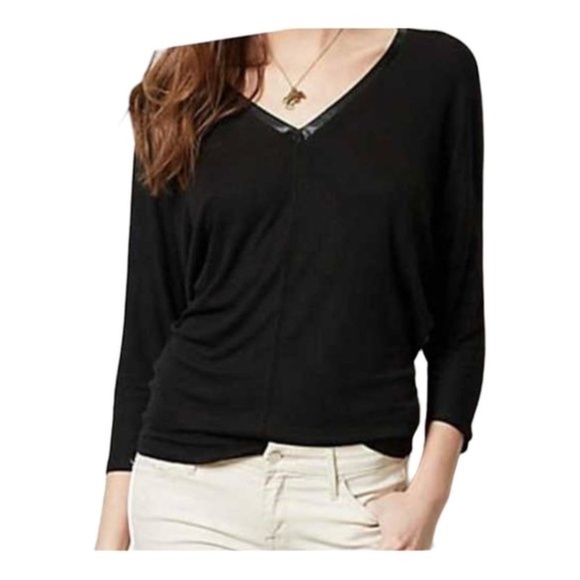 Bordeaux Tops - Bordeaux Anthropologie Soft & Stretchy V Neck 3/4 Sleeve Black Top Size XS/TP